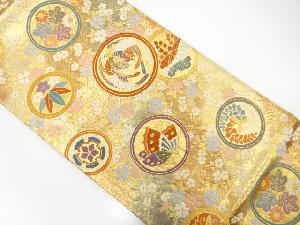 丸文に鳳凰・花模様織出し袋帯